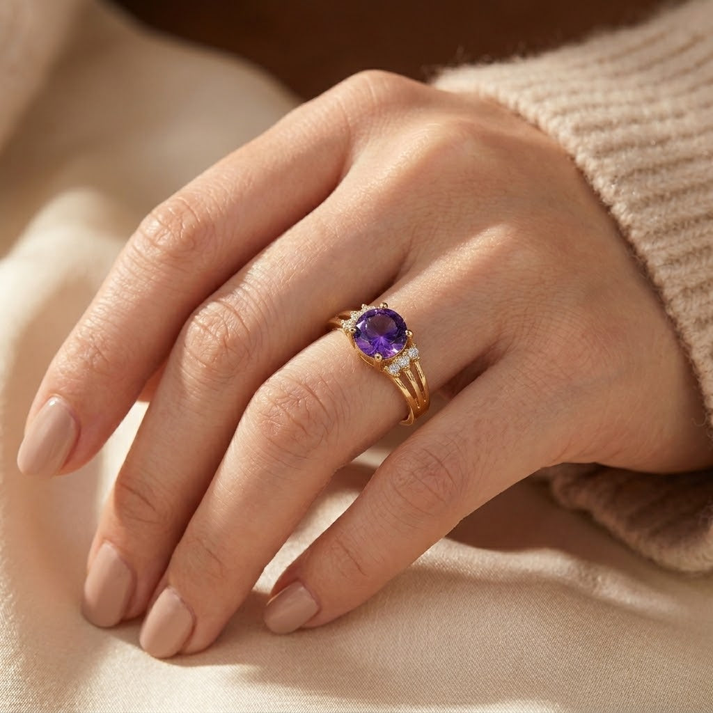 Gold ring with amethyst and split shank