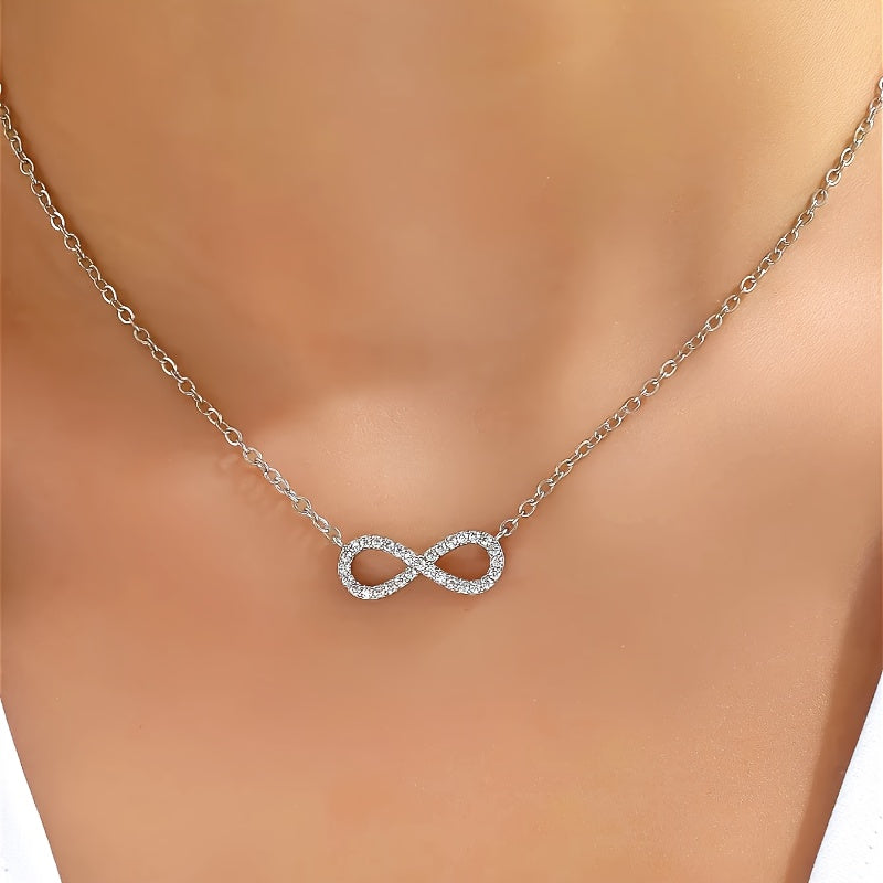 Collier Pendentif Infini en Zirconium Plaqué Or Blanc