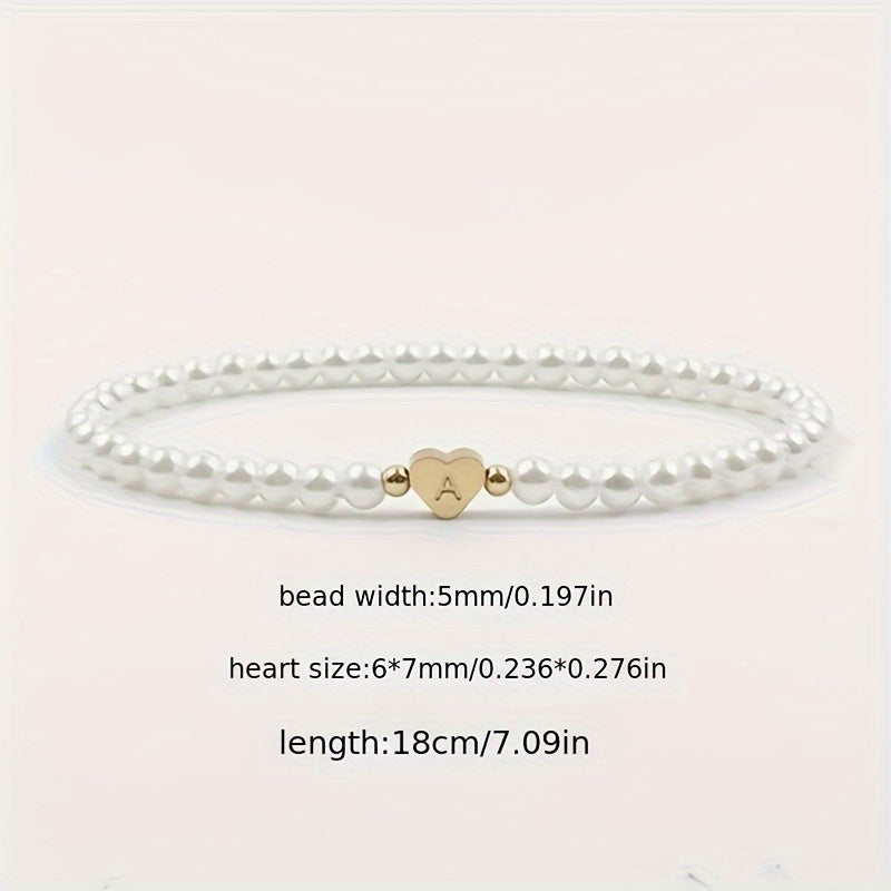 Personalised Pearl Bead Bracelet with Heart Initial Charm