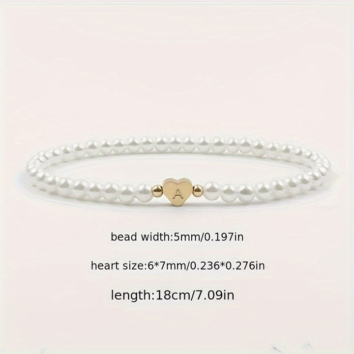 Personalised Pearl Bead Bracelet with Heart Initial Charm