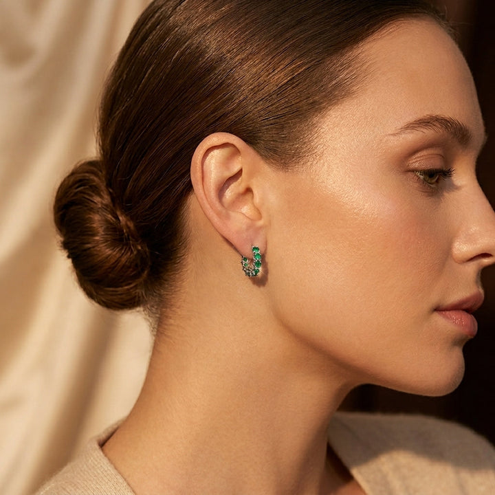 Gold and Emerald Hoop Earrings