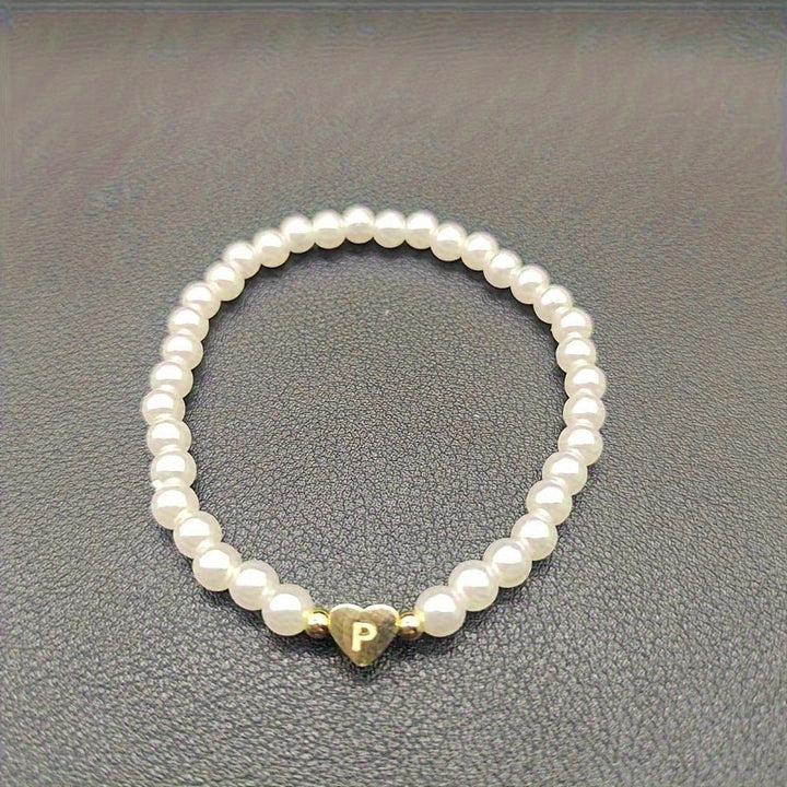 Personalised Pearl Bead Bracelet with Heart Initial Charm