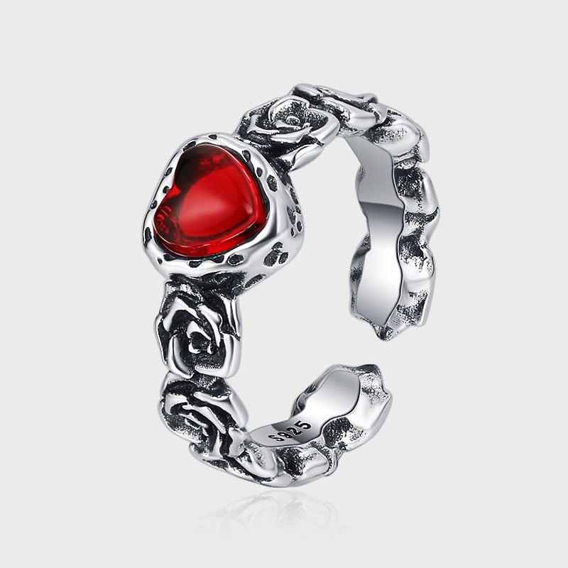 Bague Vintage en Argent avec Cœur Rose