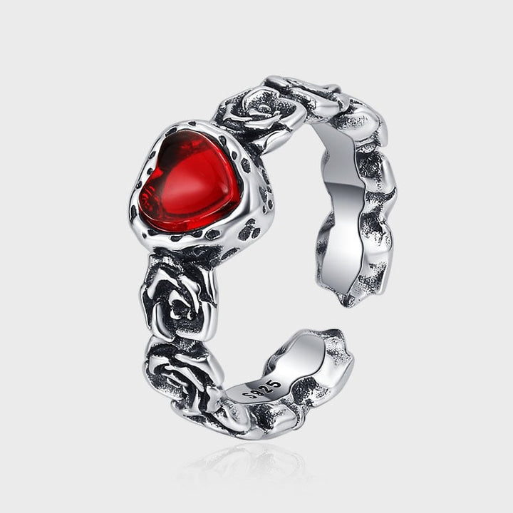 Bague Vintage en Argent avec Cœur Rose