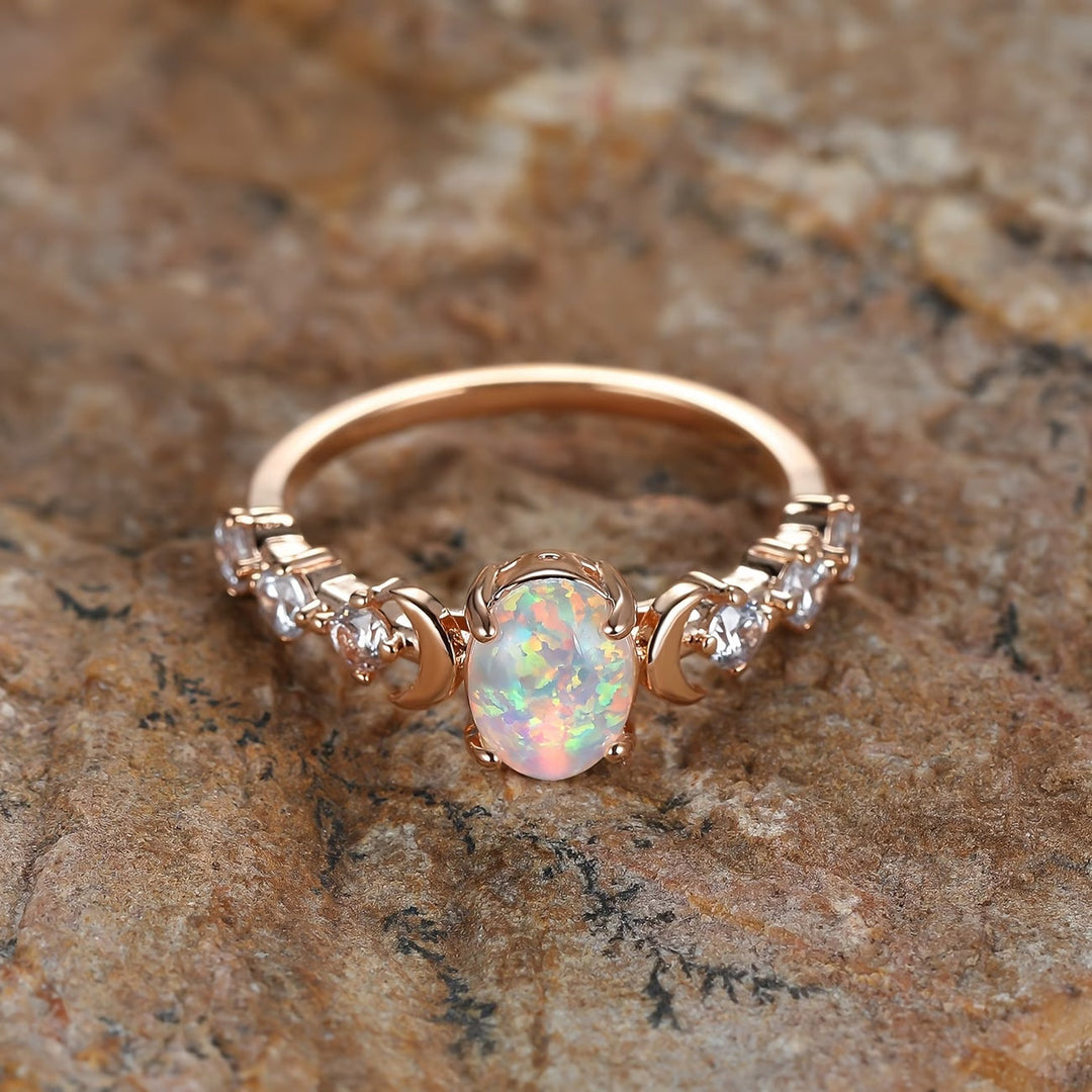Bague Opale Lune Croissante | Or Rose