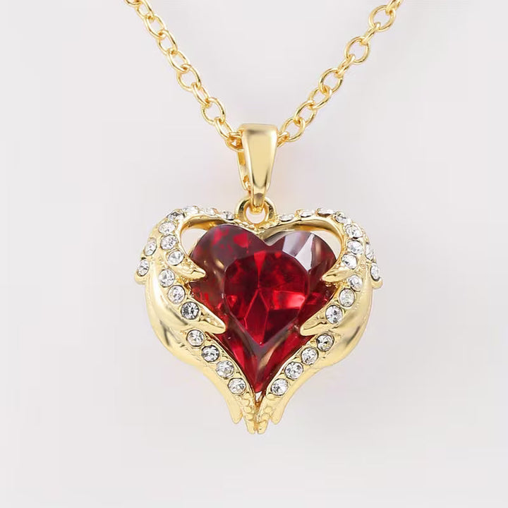 Ruby Heart Pendant Angel Embrace | Gold