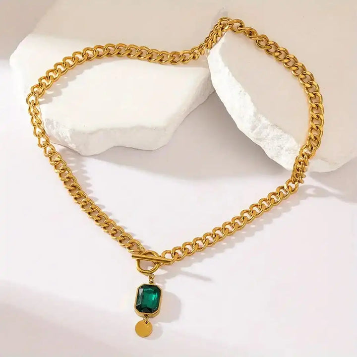 Collier Pendentif en Émeraude avec Chaîne Épaisse en Or