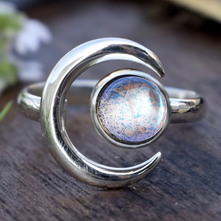 Bague Ajustable Étoile de Lune en Pierre de Lune