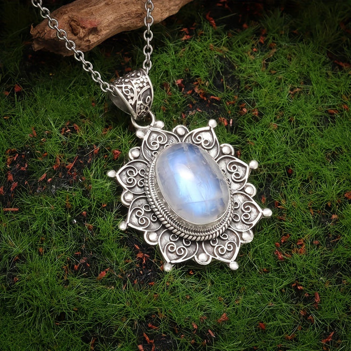 Collier Pendentif en Pierre de Lune Tournesol Bohème