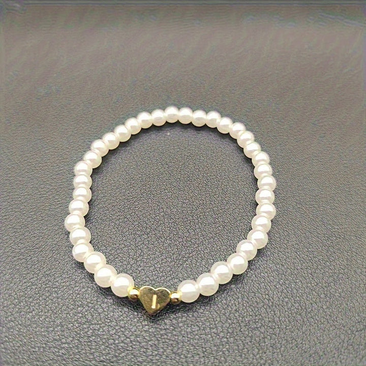 Personalised Pearl Bead Bracelet with Heart Initial Charm