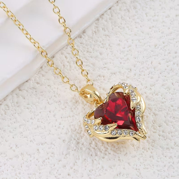 Ruby Heart Pendant Angel Embrace | Gold