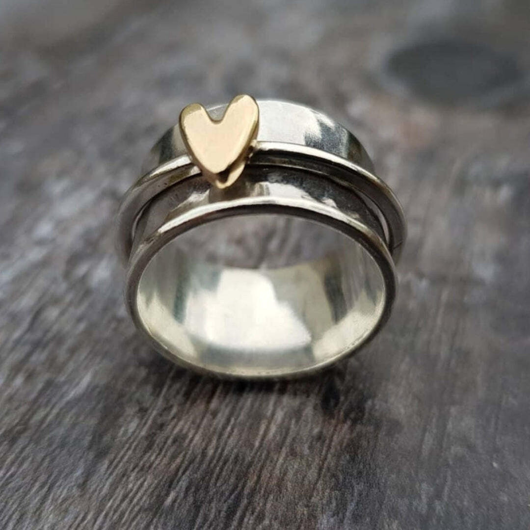 Bague Vintage en Argent et Or en Forme de Cœur