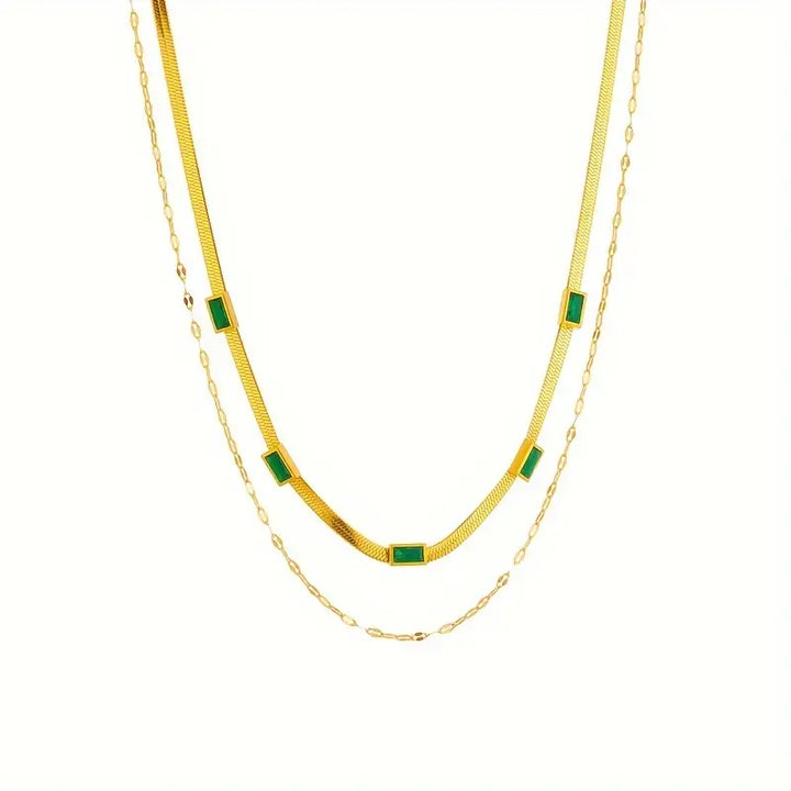 Serena Gem Double-Layer Retro Necklace | Gold