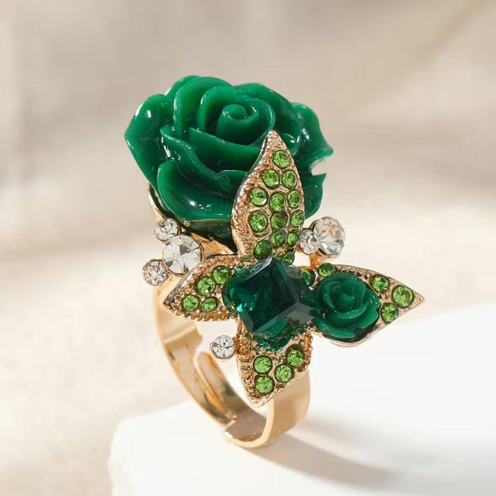 Bague Florale en Émeraude Rose