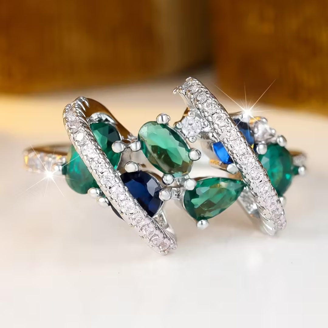 Bague Croisée en Émeraude Multi-Pierre