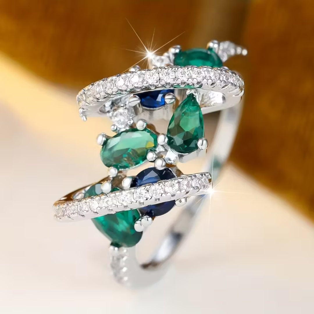 Bague Croisée en Émeraude Multi-Pierre