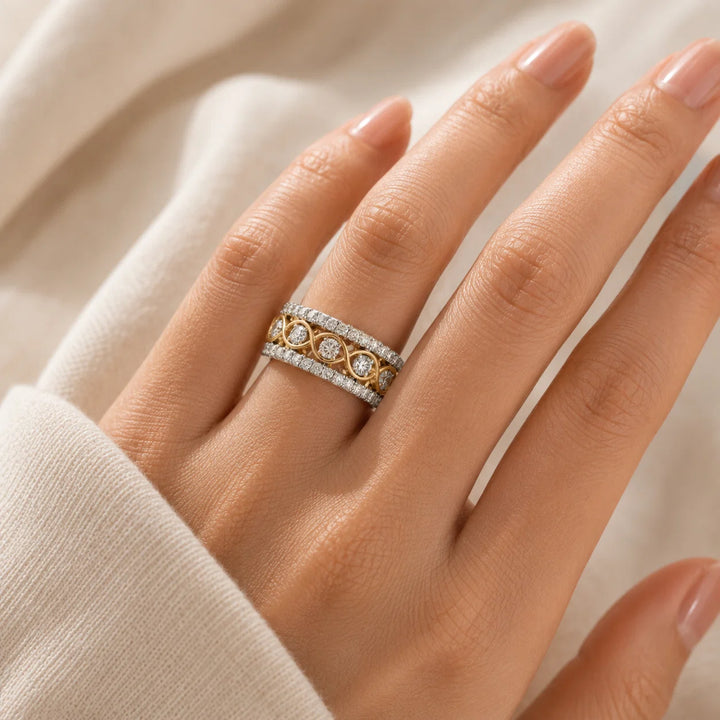 Bague en Zirconium à Double Rang en Or Blanc