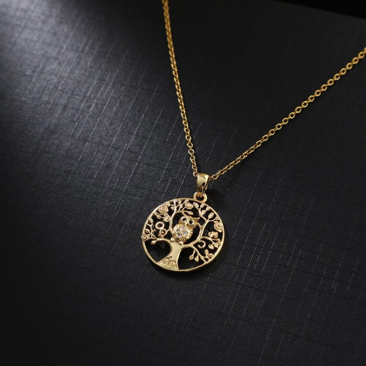 Collier en zirconia Hibou doré Forêt