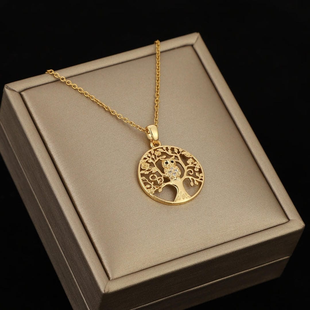 Collier en zirconia Hibou doré Forêt