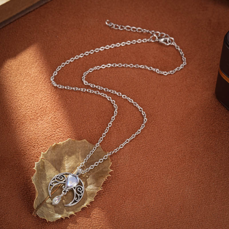 Collier Pendentif en Pierre de Lune en Forme de Croissant