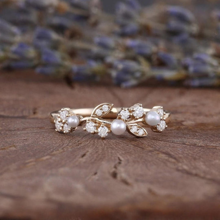 Bague Vigne Fleurie avec Perle d&