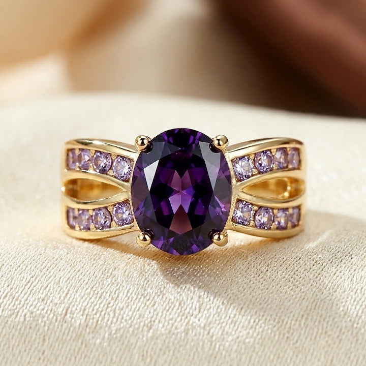 Split Band Gold and Amethyst Ring