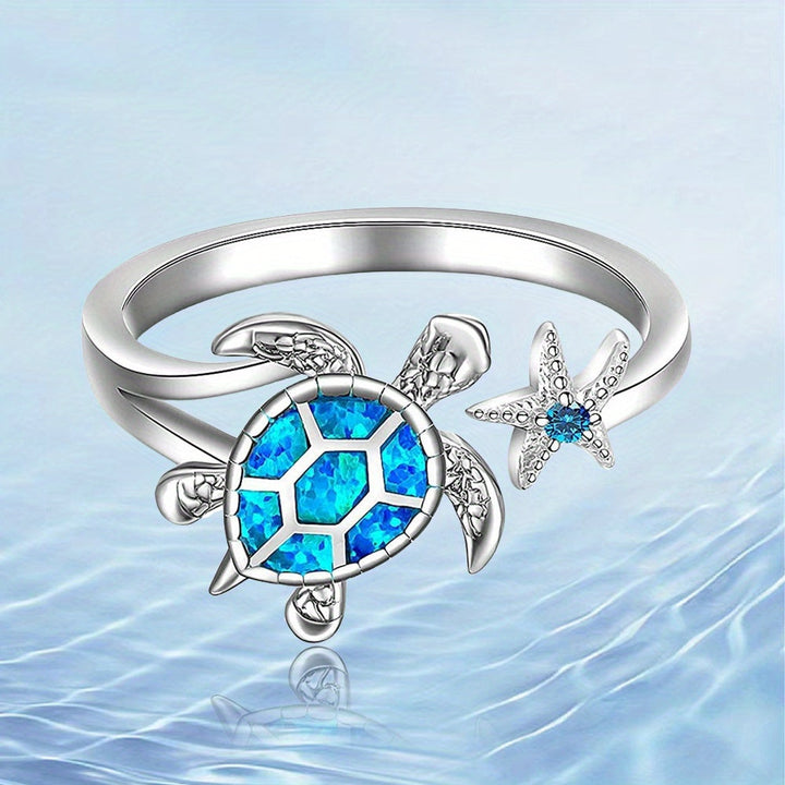 Bague Étoile de Mer Tortue de Mer Bleue