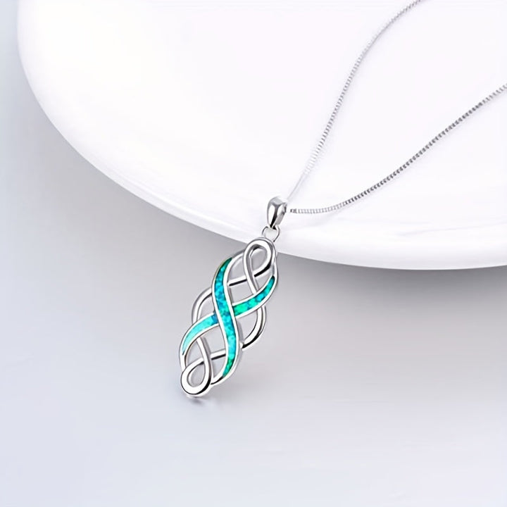 Collier Pendentif Infini en Opale Bleue