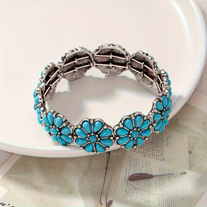 Bracelet Élastique avec Fleur en Turquoise