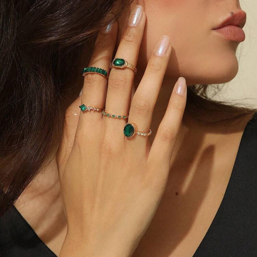 Ensemble de Bagues en Or Émeraude Zarina Exquise