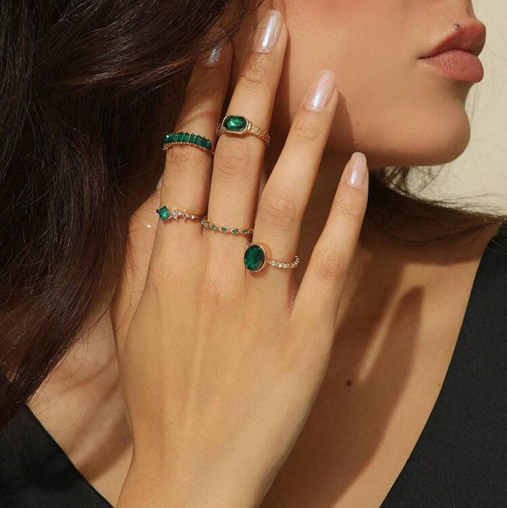Ensemble de Bagues en Or Émeraude Zarina Exquise