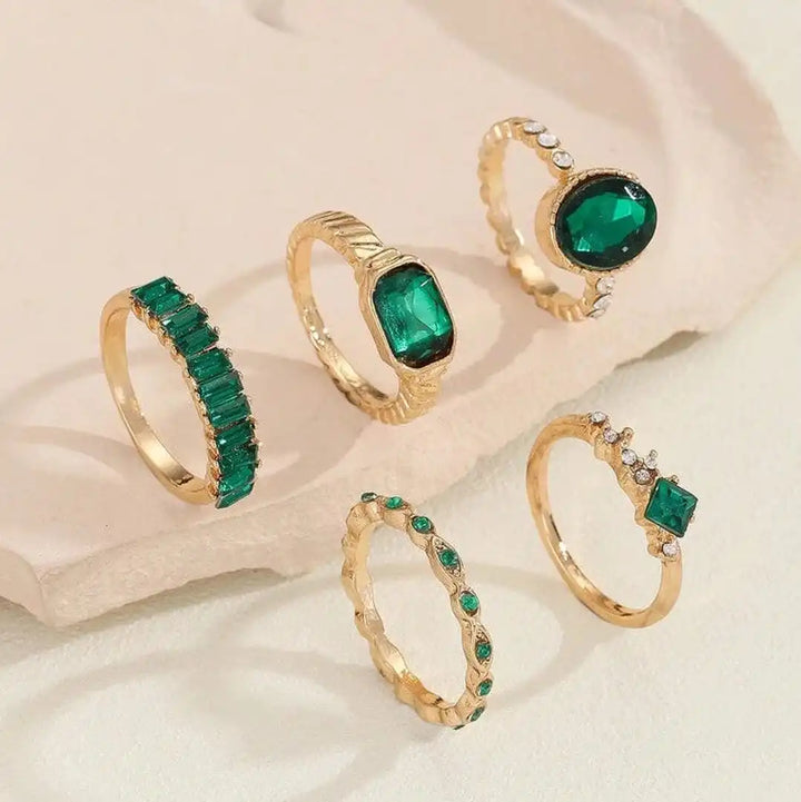Ensemble de Bagues en Or Émeraude Zarina Exquise