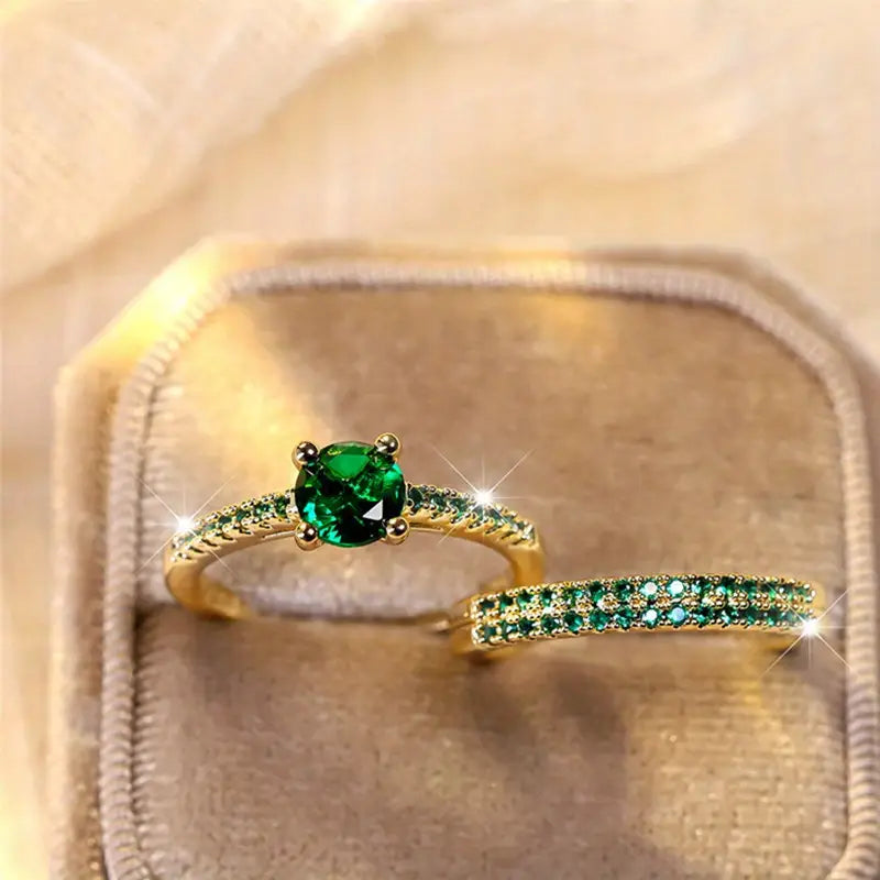 Serena Emerald Duo Ring Set | Gold