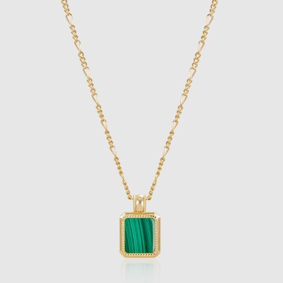 Pendentif en malachite avec chaîne en or perlé