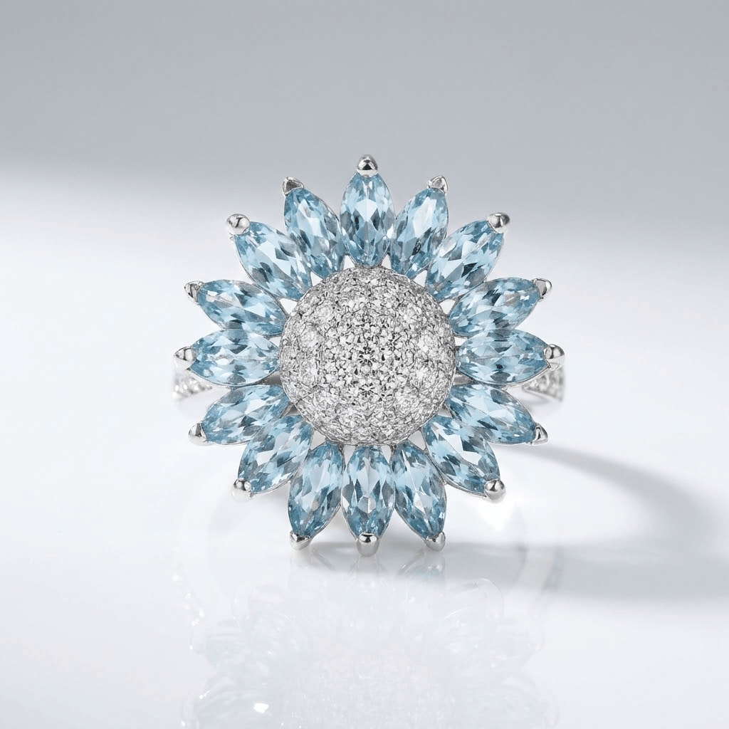 Bague en Argent avec Fleur en Topaze