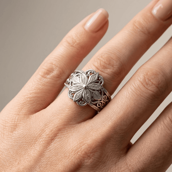Bague Fleur en Zirconium Argenté