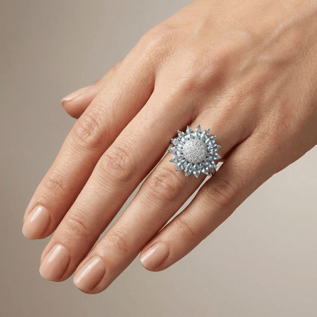 Bague en Argent avec Fleur en Topaze