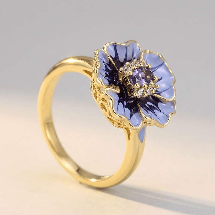 Bague en Or avec Charmant Pendentif Fleur Bleue