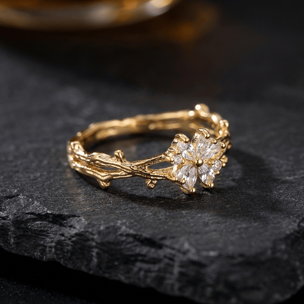 Bague en Or Branche Fleurie
