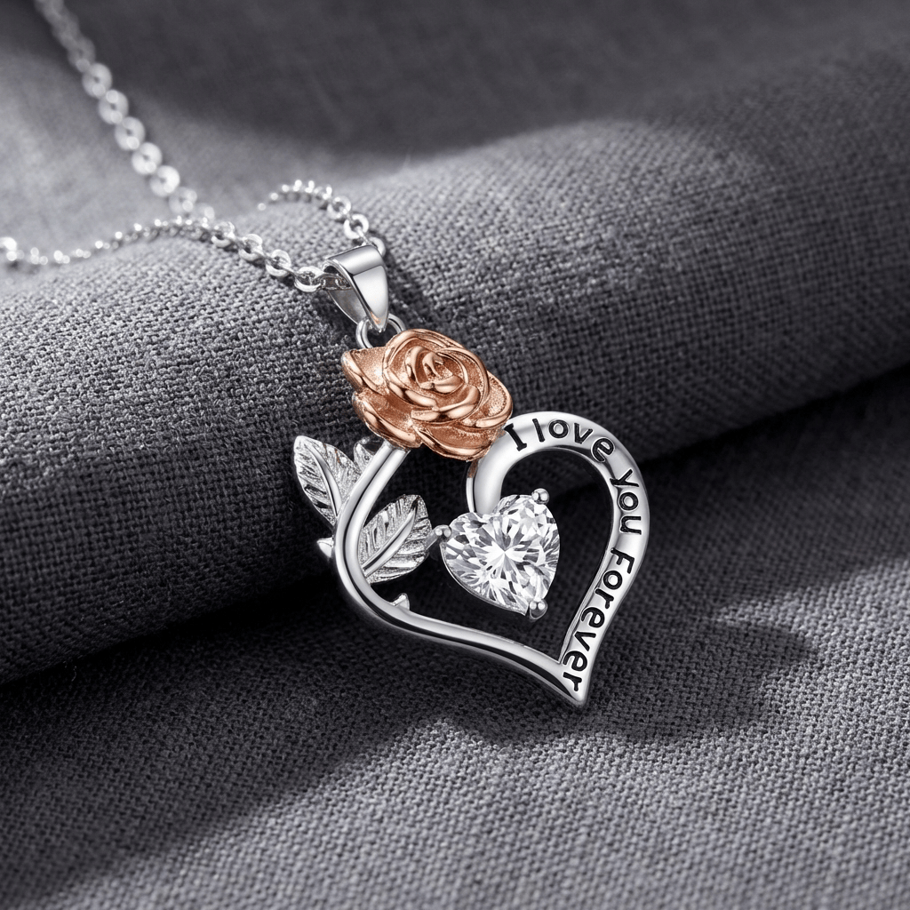 Collier Cœur en Rose Éternelle