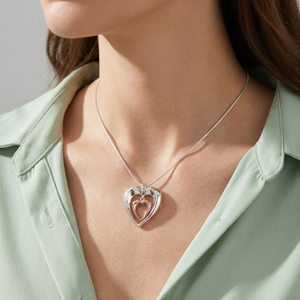 Collier Double Cœur en Argent et Or