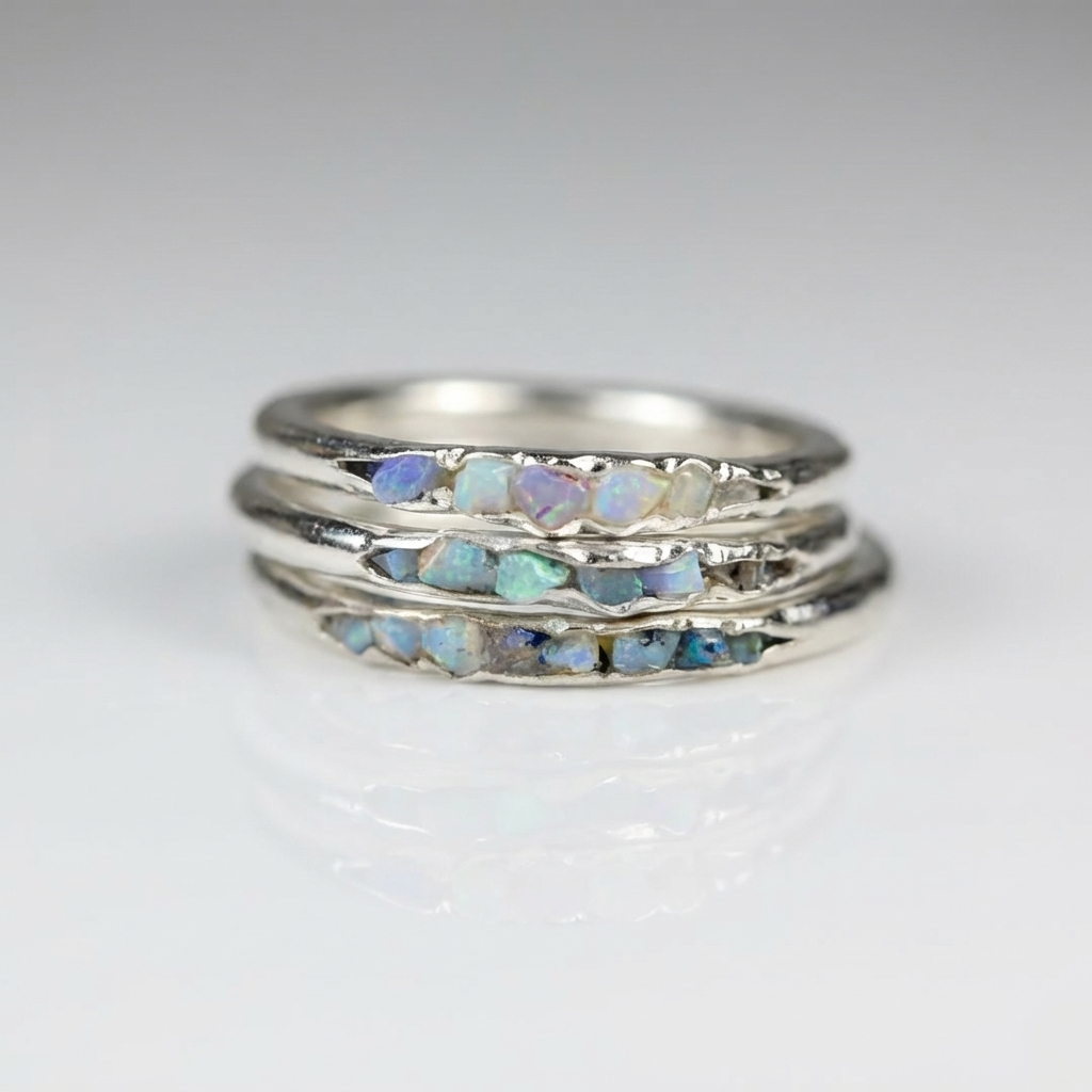 Bague Vintage Empilable en Opale