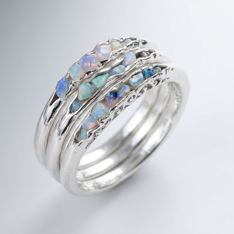 Bague Vintage Empilable en Opale