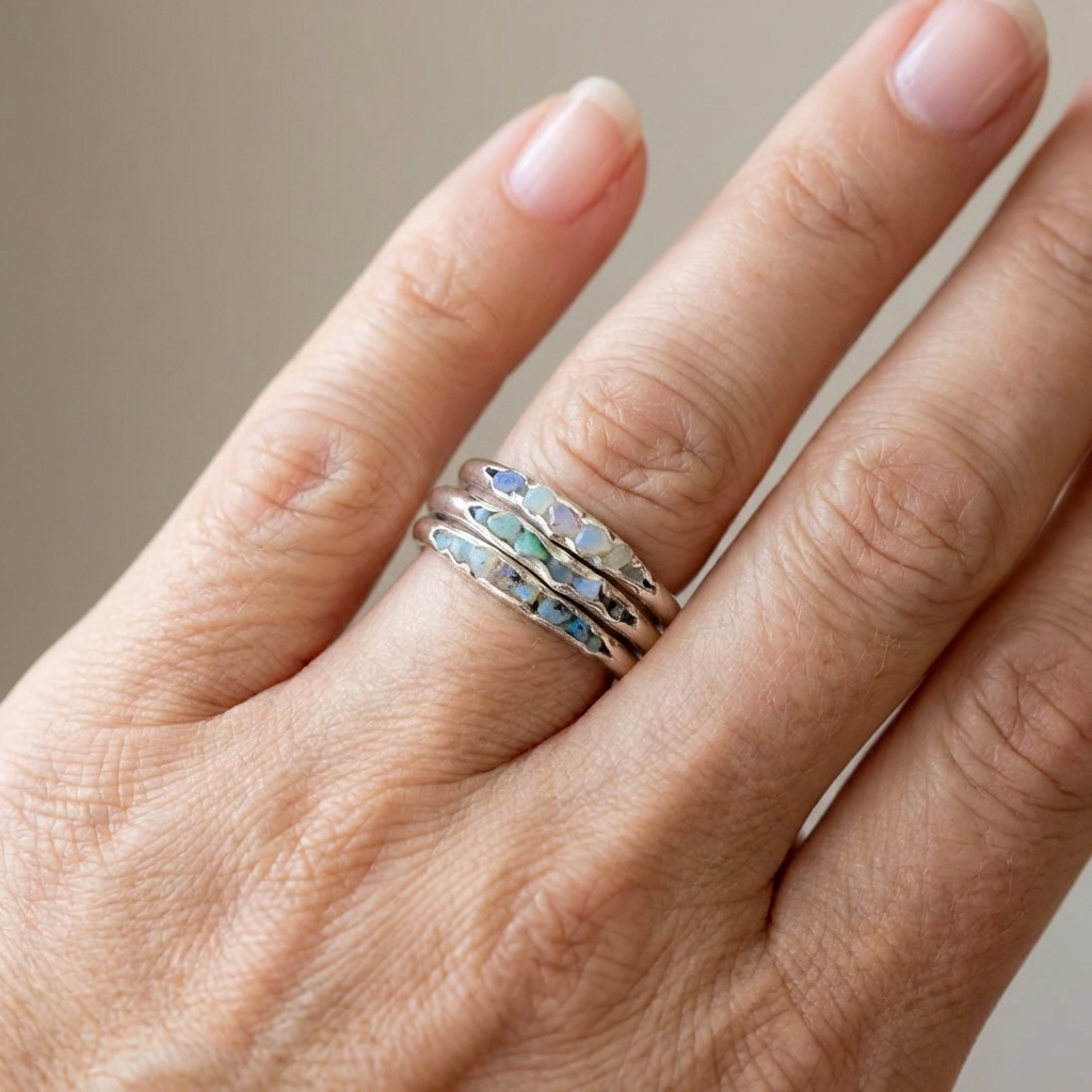 Bague Vintage Empilable en Opale