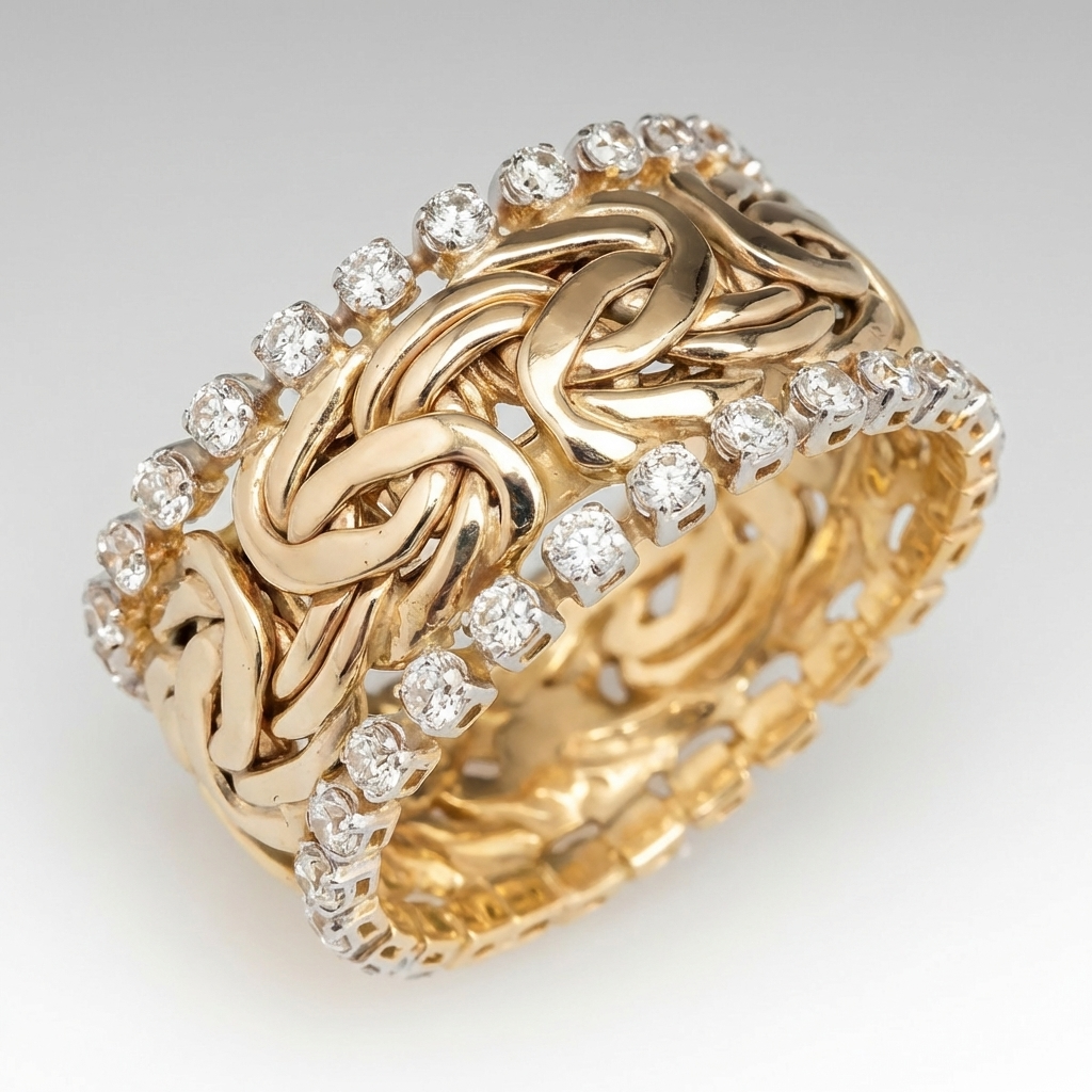 Bague tressée en or zirconium