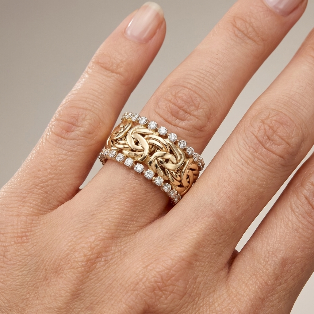 Bague tressée en or zirconium