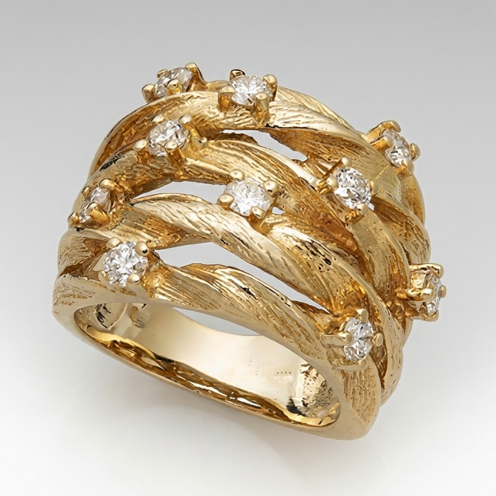 Bague Antique en Zirconium en Forme de Feuille