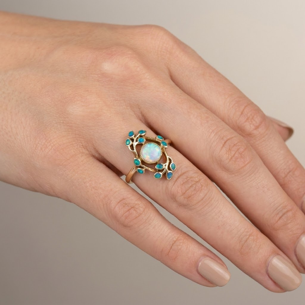 Bague Vintage Fleur en Opale