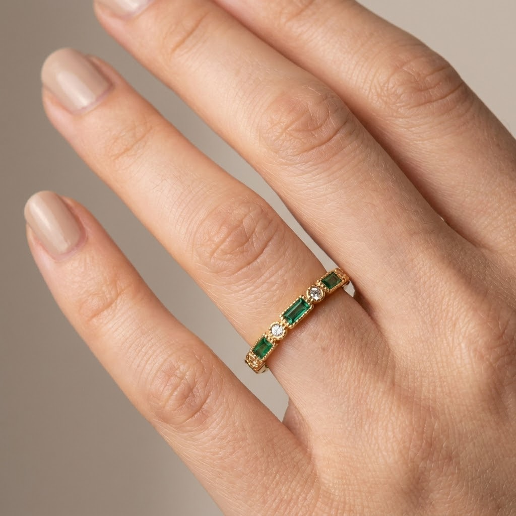 Bague en zirconium style émeraude