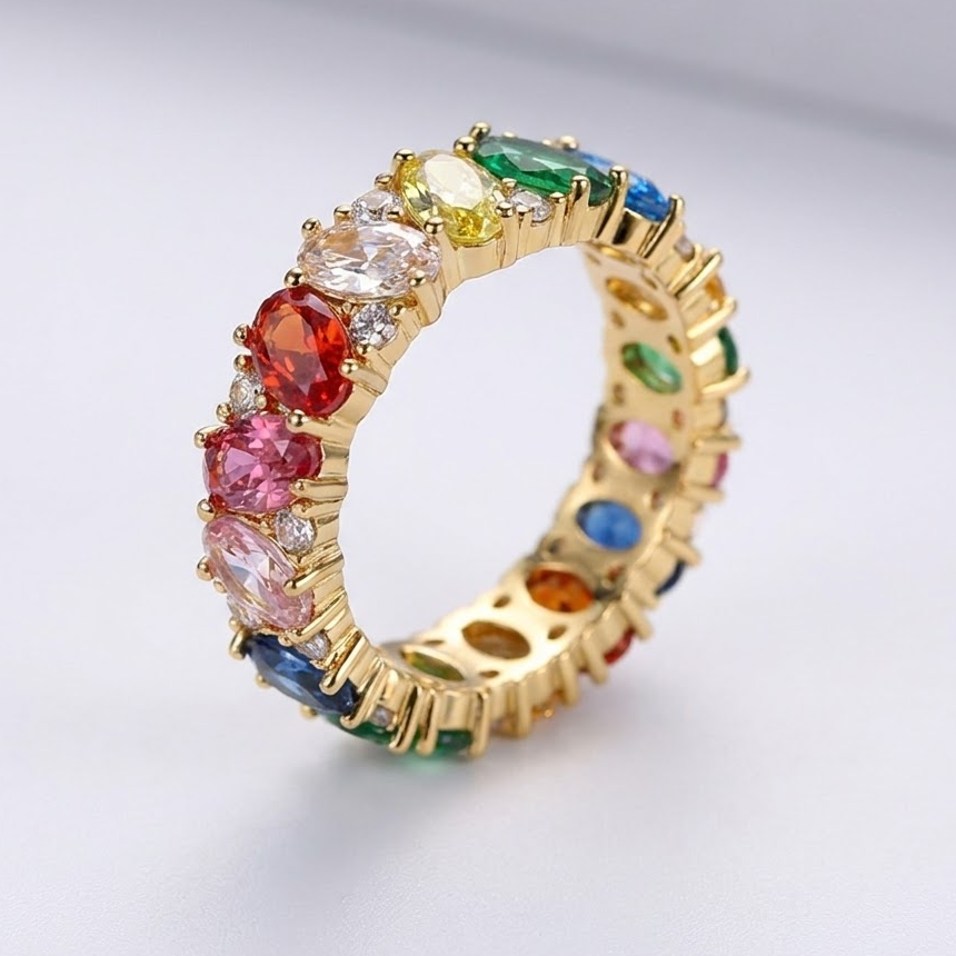 Bague en zirconium arc-en-ciel